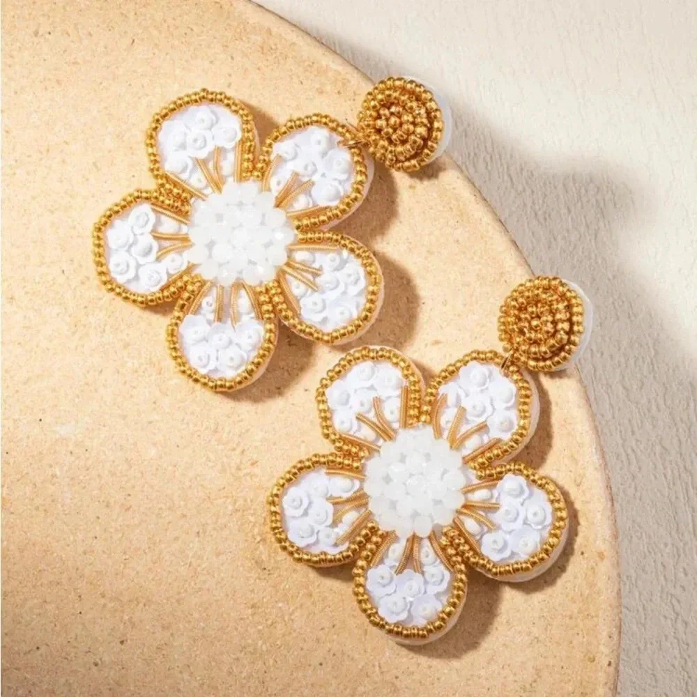 Flower Earrings | Beaded Earrings | Rhinestone tiny beads Earrings